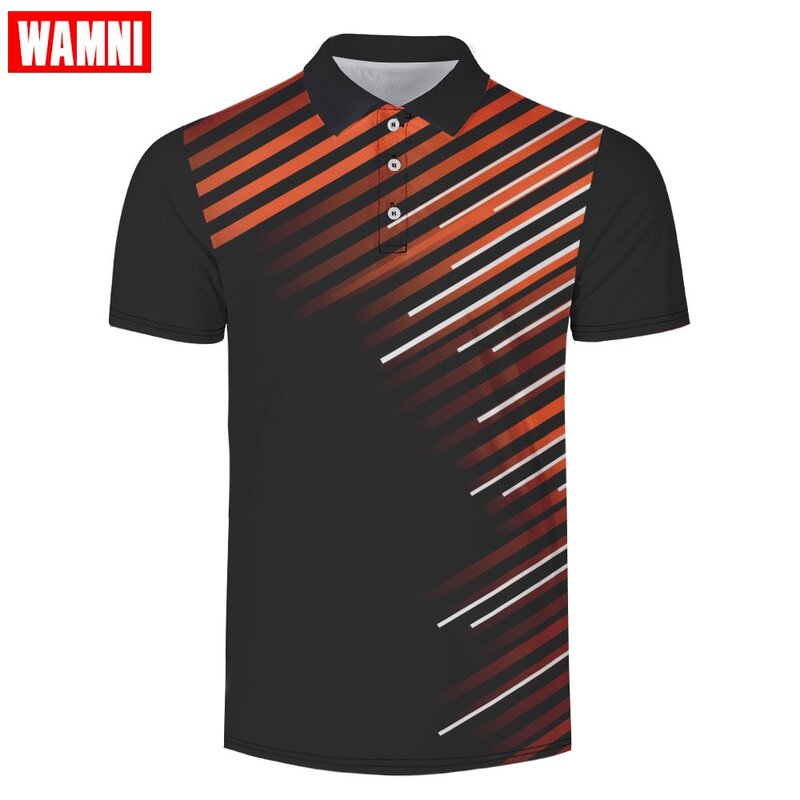 WAMNI tenis T Shirt 3D czarny koszulka POLO na co dzień Sport paski skręcić w dół kołnierz mężczyzna szybkie pranie luźna wysokiej jakości koszulka Polo