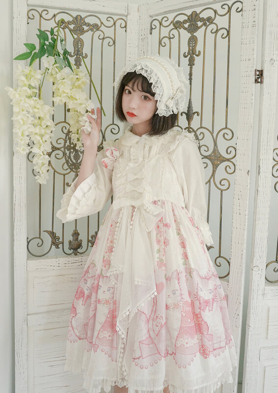 Lolita Kemeja Putih Wanita Jk Cosplay Manis Renda Manset Elegan Blus untuk Wanita Vintage Peter Pan Ruffle Flare Lengan atasan