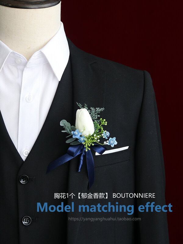 GT Corsages de seda para decoración de boda, ramillete de muñeca rosa, alfiler, flores azules para invitados