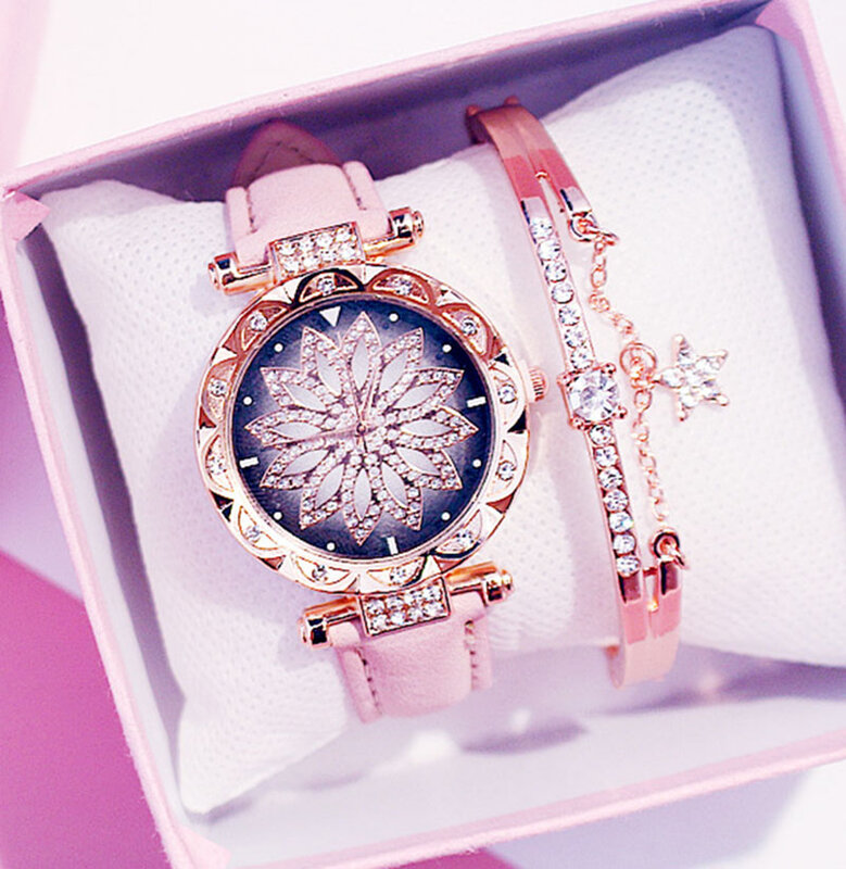 2019 reloj de pulsera para mujer, reloj de pulsera con cielo estrellado para mujer, reloj de pulsera informal de cuero de cuarzo, reloj femenino