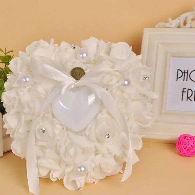 Caixa do anel de flores rosas em forma de coração, estojo de jóias, portador do anel de casamento romântico, almofada, presente do dia dos namorados, 2021, 1pc