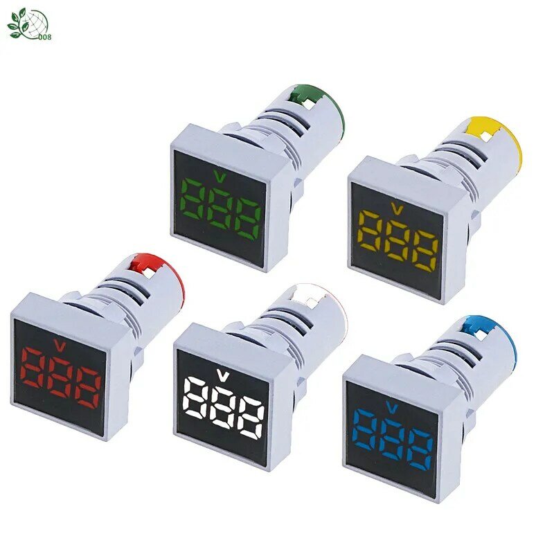 Faixa de medição de voltagem quadrada, 22mm, ac 12-500v, voltímetro, led, digital, indicador de saída de luz, tensão de saída