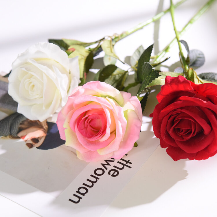 Wysokiej jakości europejskie sztuczne kwiaty róża kwiatowy bukiet symulacja flanelowe fałszywe kwiaty wystrój domu wesele dekoracji