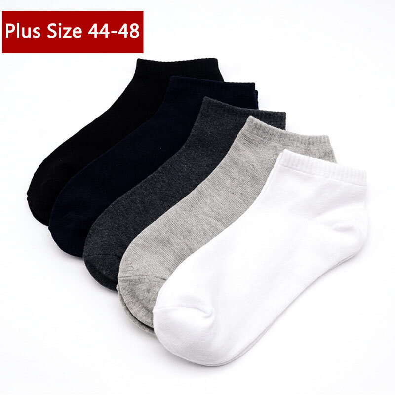 Meias de algodão de cor sólida para homens, meias respiráveis da moda, baixas, absorventes de suor para europa e américa, plus size 39-48