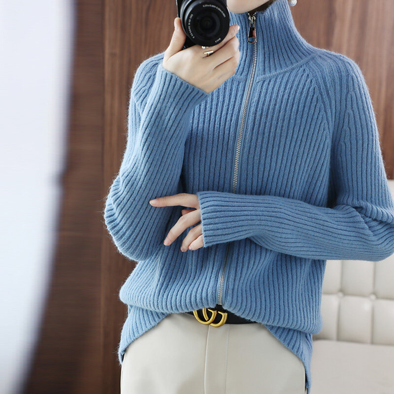 女性用ハイネックニットと長袖カーディガン,ファッショナブルなタートルネックセーター,薄手の用途の広いセーター,新しいコレクション2021