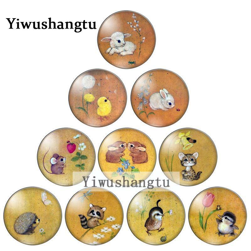 Cartoon animal Flowers grass figure 12mm/18mm/20mm/25mm Round photo glass cabochon demo flat back Making findings ZB0543
