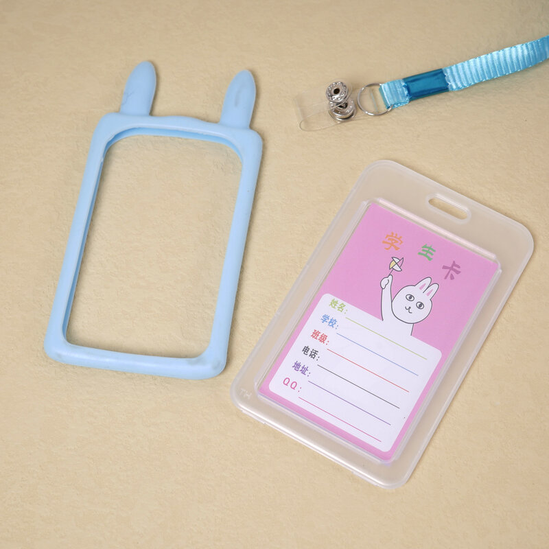 Cute Cartoon Candy Silica Gel Card Case ID Badge Holder with Lanyard Credit Card Holders Card Cover Bus Holders String Card Sets