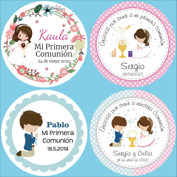 Pegatinas personalizadas de primera comunión para niño y niña, etiquetas de recuerdo de primera comunión, bautismo, 100 piezas