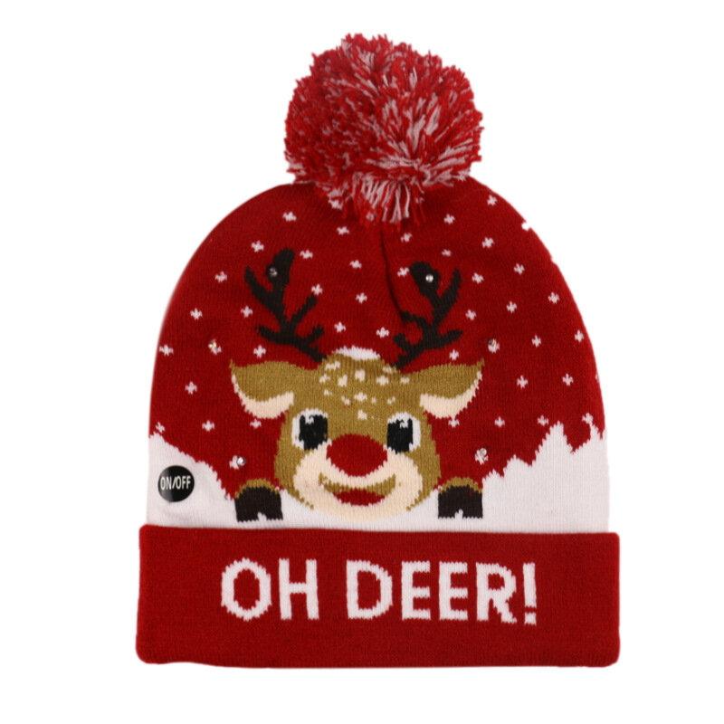 Ledクリスマス帽子セーターニットビーニークリスマスライトアップニット綿帽子クリスマスギフト子供のためのナヴィダード新年の装飾