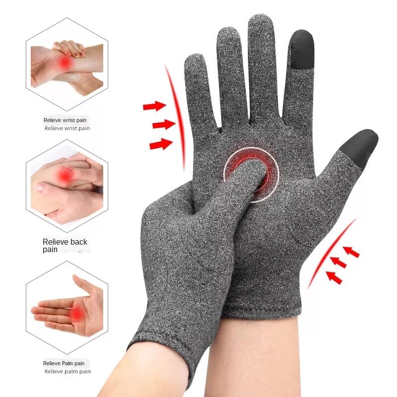 銅繊維圧力手袋,痛みを和らげるための滑り止め手袋,黒,冬用手袋