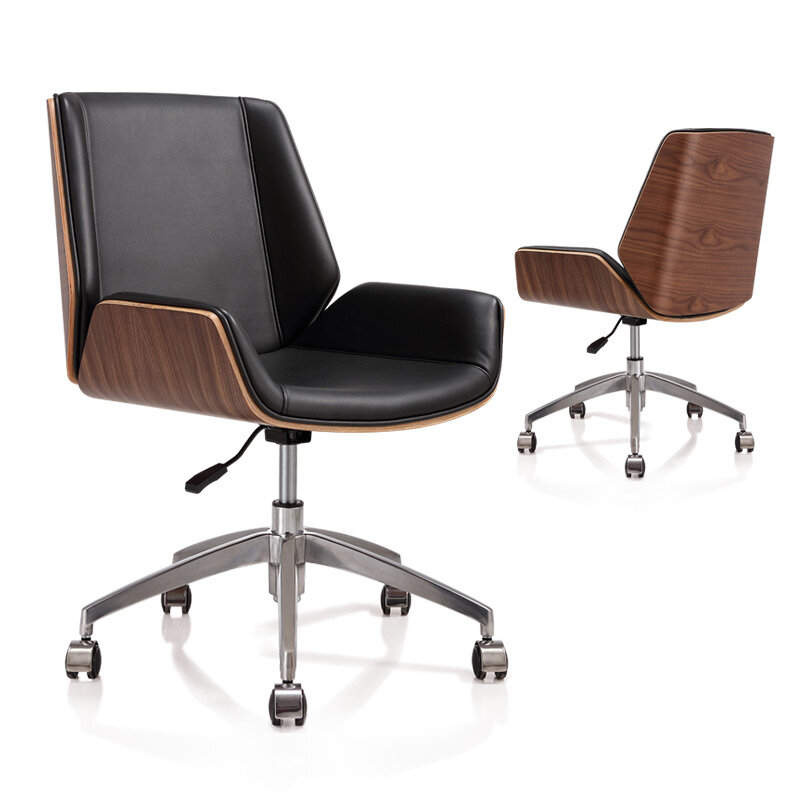 Chaise de bureau pivotante en bois de santal, mobilier de bureau en cuir PU à mi-dossier, fauteuil réglable pour conférence