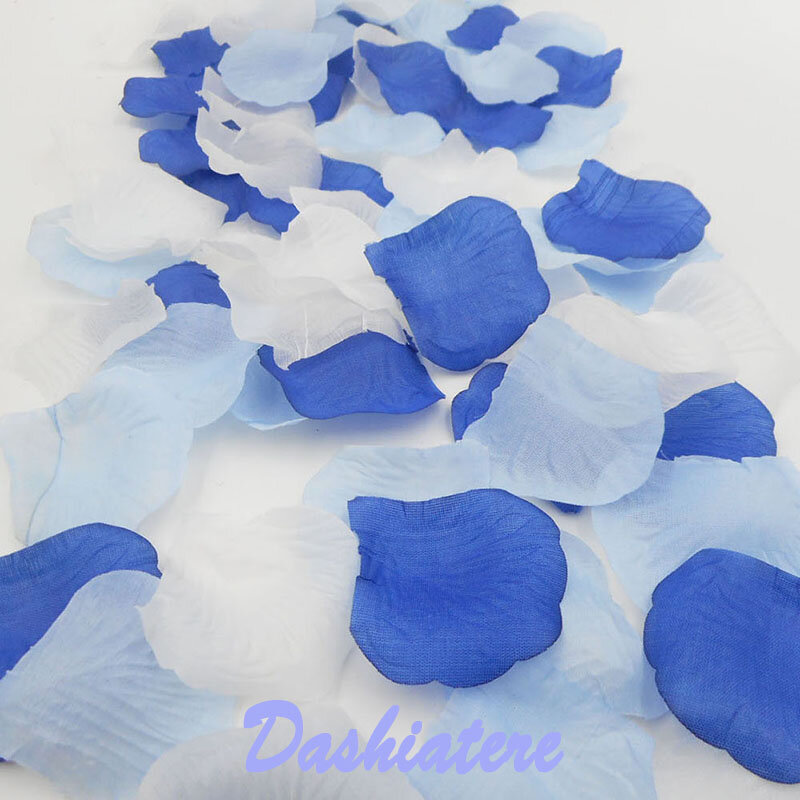 Dashiatere 화이트 블루 장미 꽃잎, 웨딩 장식, 결혼 색종이, 베이비 샤워, 생일 파티 용품, 3 팩, 300 개