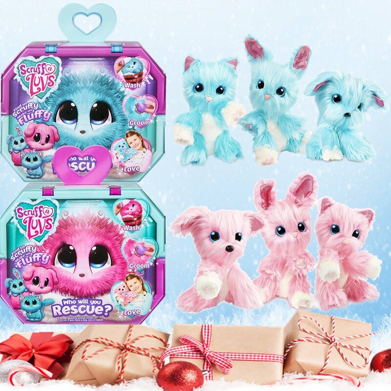 Brinquedos de banho de pelúcia enviar requintado caixa de presente scruff a luvse crianças cão gato coelho ponto animal para crianças meninas surpresa natal
