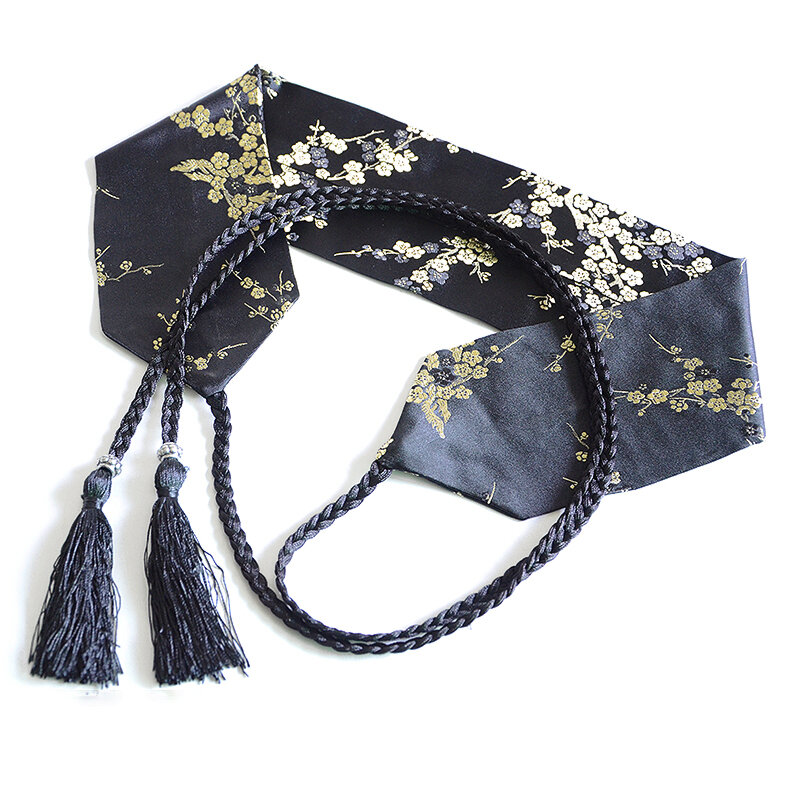Cinturón de satén con lazo para mujer, bata de baño con estampado floral retro, cinturilla ancha, corsé, bunds, kimono, cinta