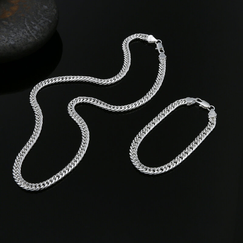 Hot new fine 925 sterling Silver 6MM geometric chain man bracelets neckalces for women fashion Party wedding jewelry sets gifts