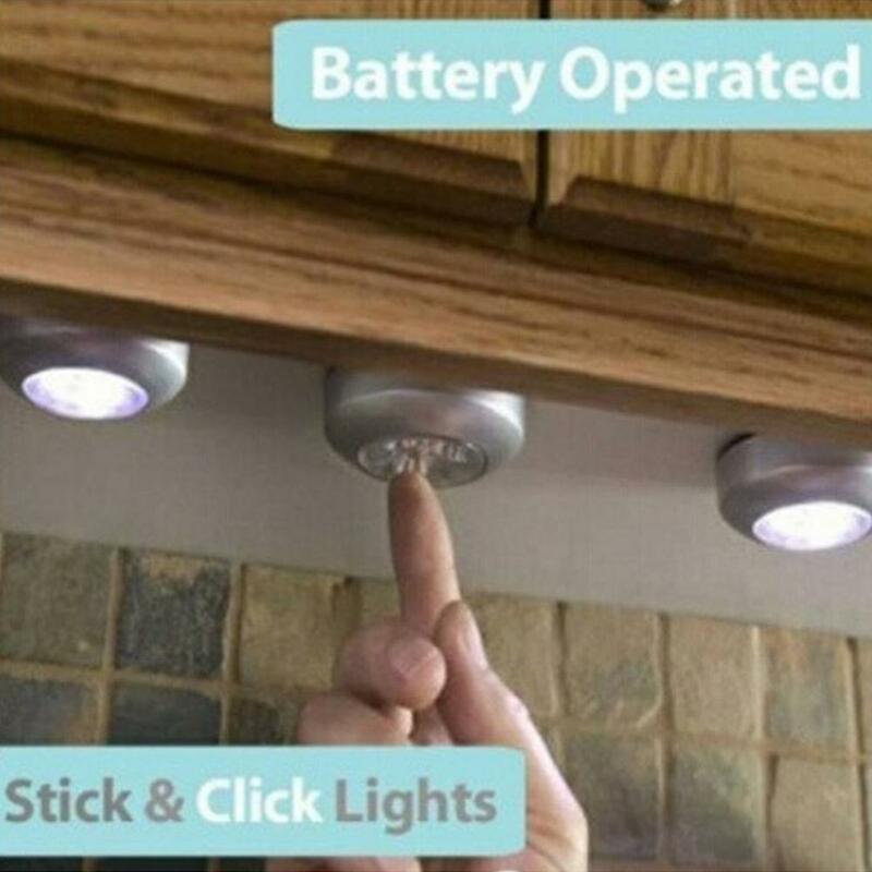4 LED Touch Control Night Light Round Lamp Under Cabinet Closet Push Stick On Lamp Home Kitchen Bedroom Automobile Use