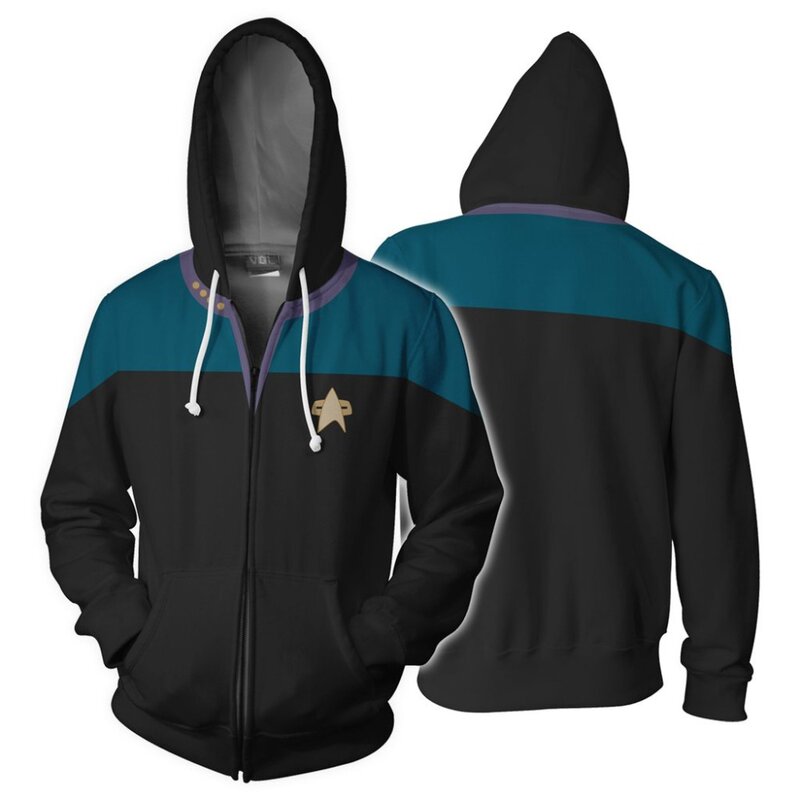 Estrela voyager comando cosplay estrela traje com capuz trek hoodie de alta qualidade impressão 3d zíper primavera jaqueta camisolas