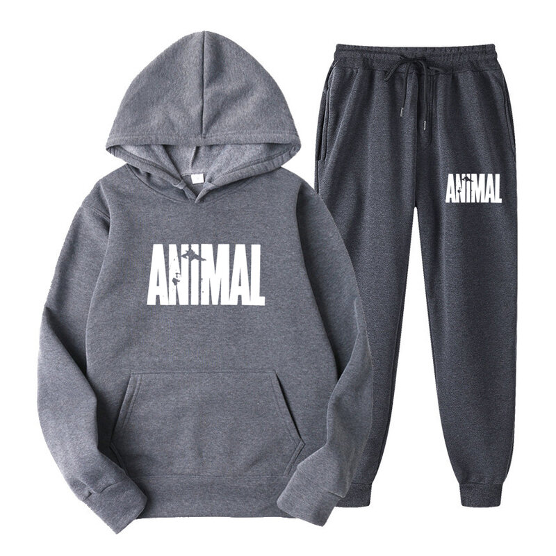 ANIMAL Print Men's Sportswear Sets Patchwork Zipper Tracksuit Men Autumn Casual Hooded Sweatshirt Hoodies 2PC+Pants Jogging Suit