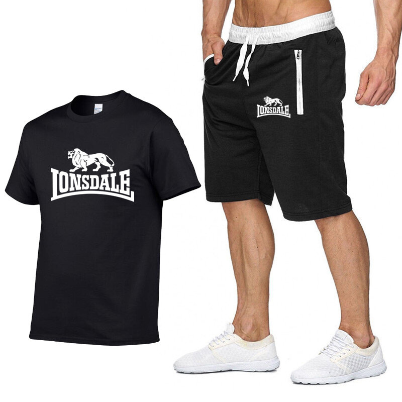 Мужские летние спортивные комплекты LONSDALE, футболки с коротким рукавом + короткие штаны, новые модные мужские повседневные комплекты, шорты +...