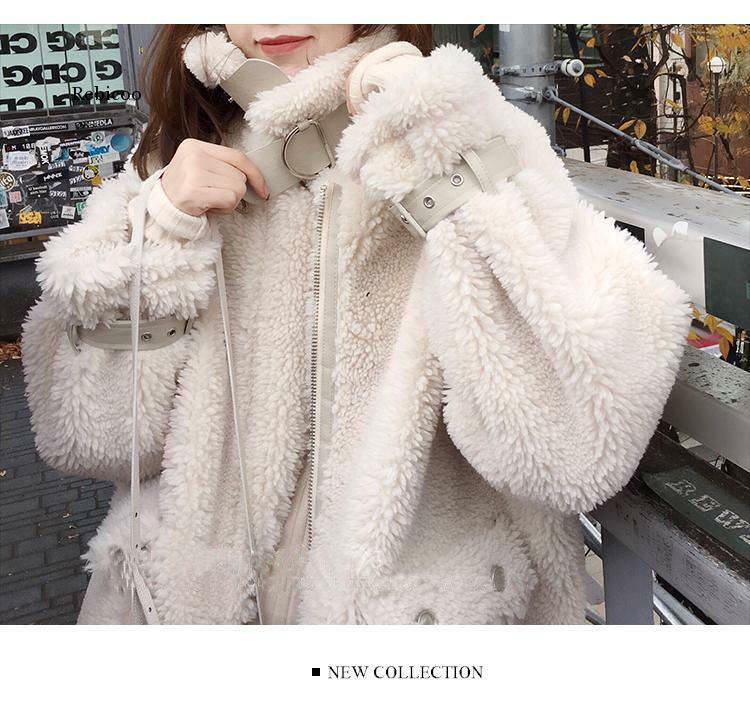 Inverno feminino faux peles casacos quentes do vintage frouxo feminino teddy bear casacos casual rua senhora bolso grosso outwears