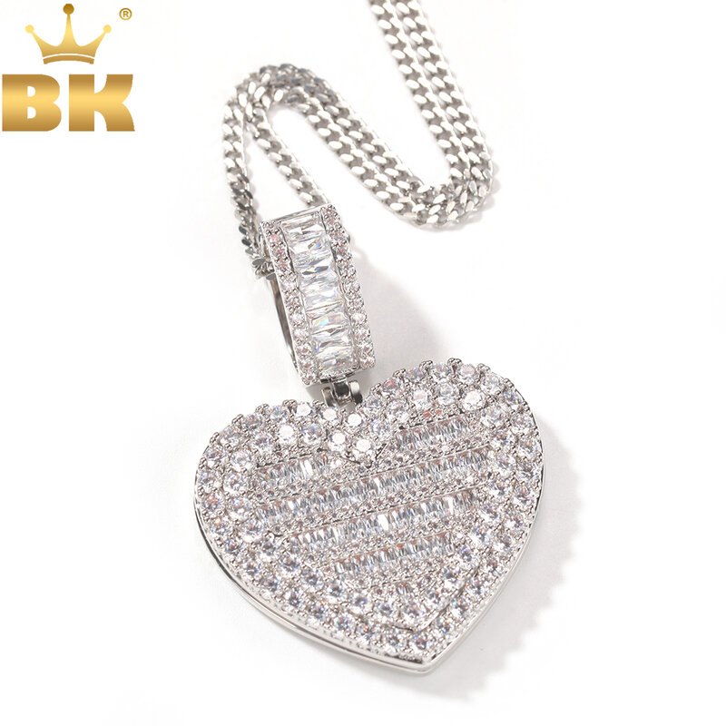 THE BLING KING Large Size Heart Shape Custom Photo Locket Frame Pendant Tennis Memory Jewelry For Couple Valentine's Day Gift
