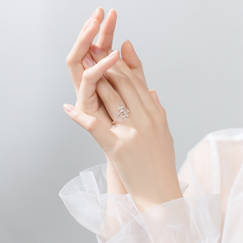 DIEERLAN 여성용 크리스털 리프 반지, 조정 가능한 앤티크 손가락 반지, 웨딩 쥬얼리, 개성 있는 신제품