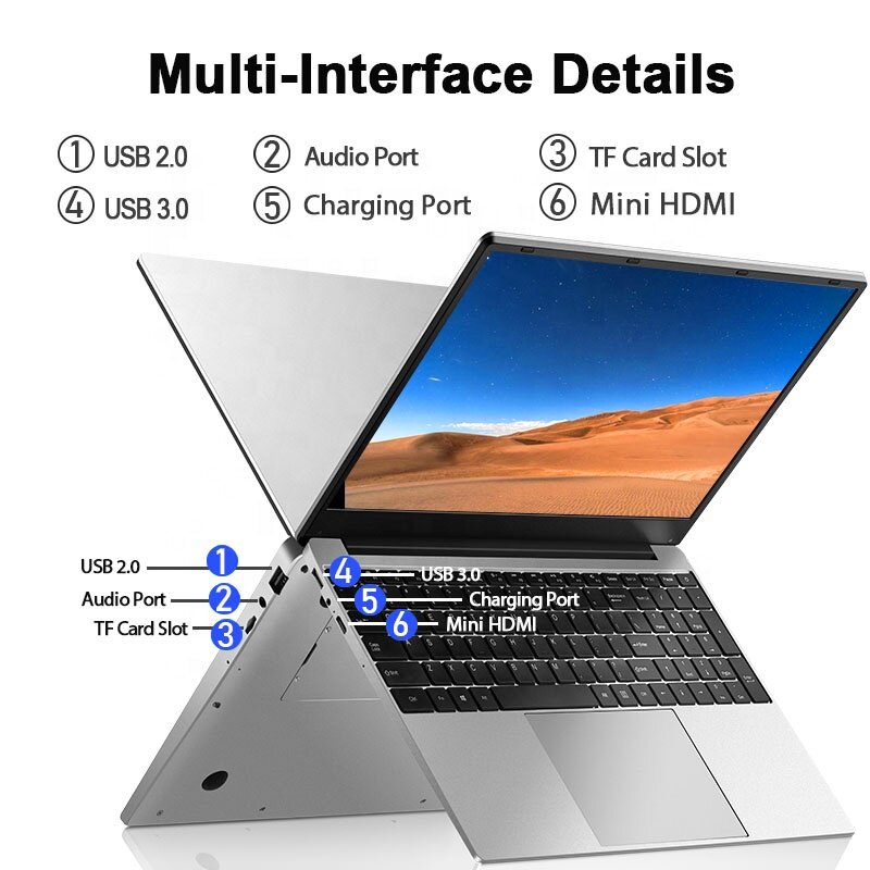 Laptop portátil desbloqueado com impressão digital, pc social, computador, novo netbook para jogos, estudantes, ssd