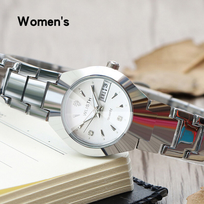 Reloj de cuarzo para hombre y mujer, cronógrafo de acero de tungsteno, resistente al agua, con tira de acero y calendario luminoso, para estudiantes