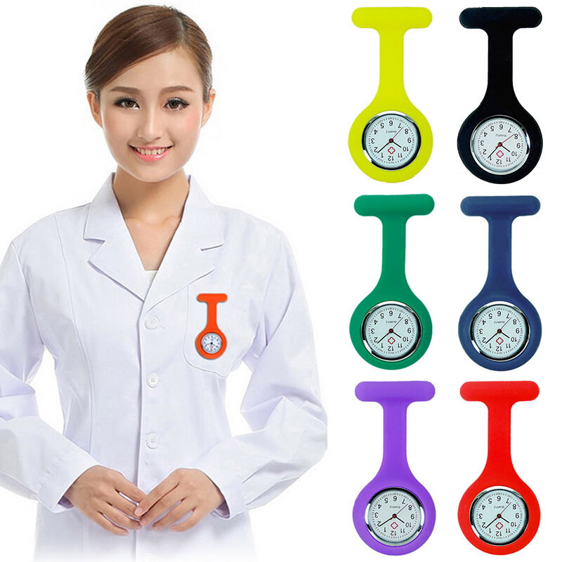 실리콘 간호사 시계 브로치 로브 시계, 무료 배터리 포함, 패션 절묘한 선물, 남녀공용, 1 개