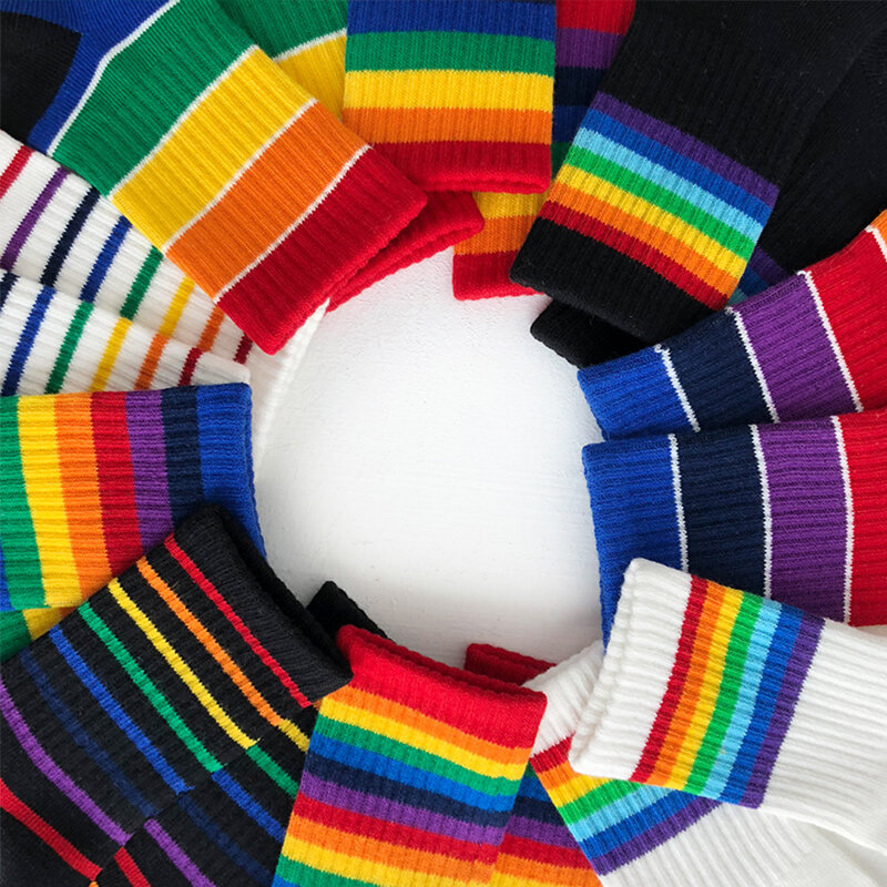 Meias de arco-íris para crianças, meias longas listradas de algodão para meninos e meninas, acessórios escolares