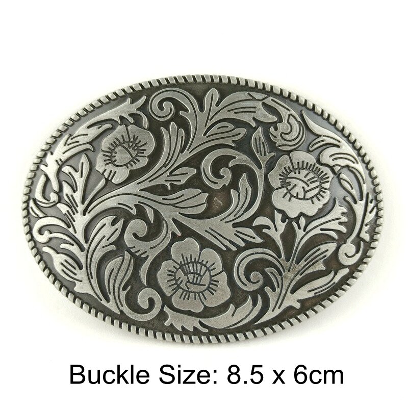 Vintage Western Cowgirl Oval Metal Chinese Style Retro Flower Plants Belt Buckle Black PU Leather Belts For Women Jenas Clothing