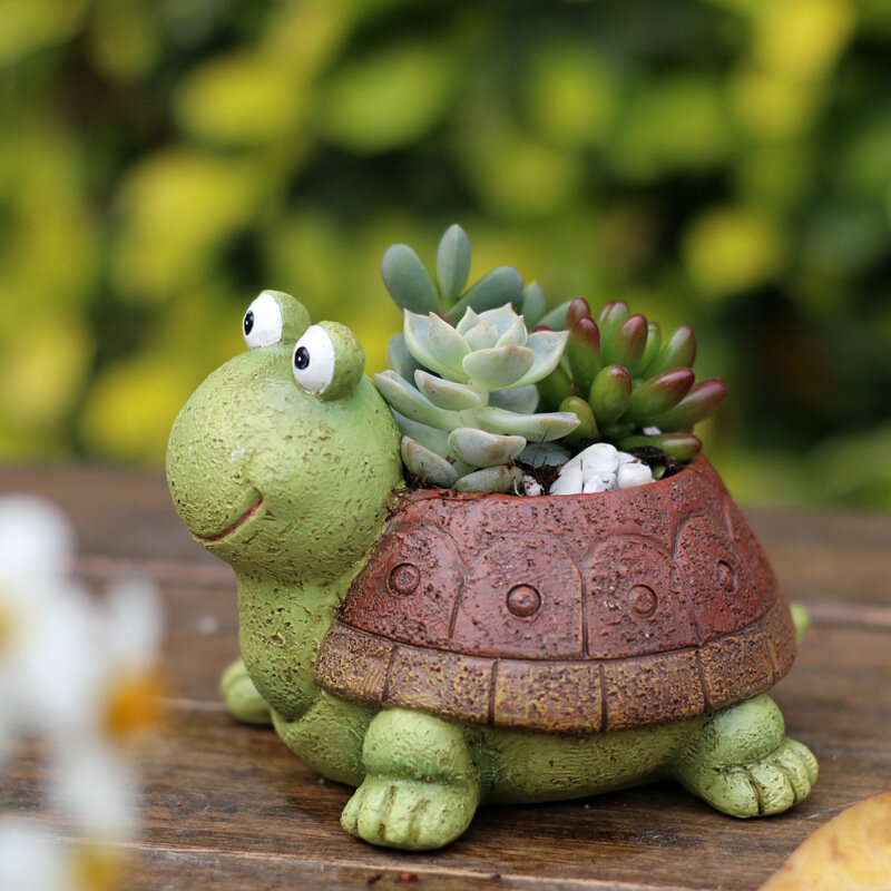 Animal em forma de desenhos animados vaso de flores bonito tartaruga vaso decoração para casa para plantas suculentas escritório ornamento desktop animal vaso