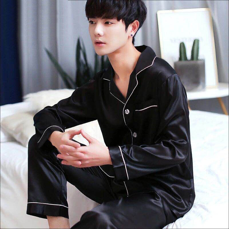 2021 New Men's Stain Silk Pajama Set Men Silk Sleepwear Men Sexy Modern Style Soft Cozy Satin Nightgown Men Sets