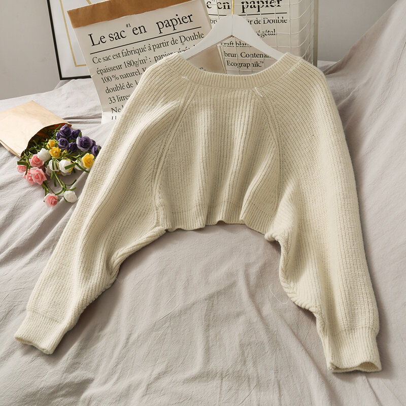 Женский сексуальный однотонный осенний свободный кроп-топ Shrugs, Универсальный женский свитер-болеро, шикарный мягкий уличный свитер