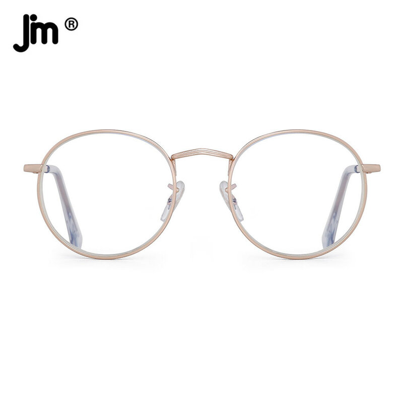 Jm Ronde Blauw Licht Blokkeren Leesbril Mannen Vrouwen Lente Scharnier Metalen Frame Vintage Vergrootglas Dioptrie Verziend