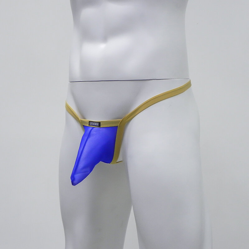 Tanga de malha pura transparente masculina, cueca de cintura baixa com costas
