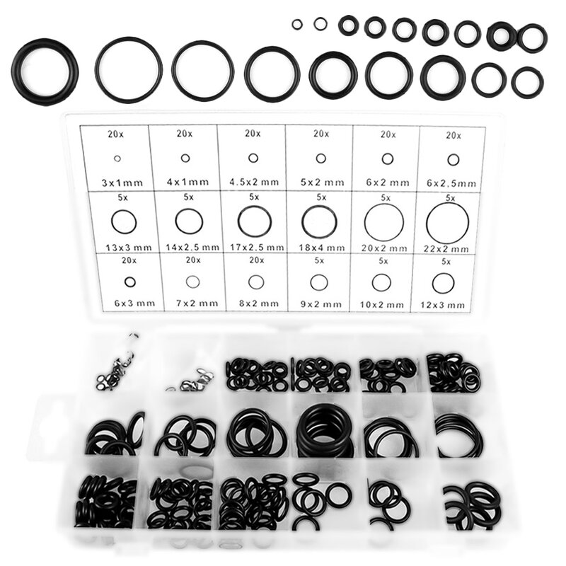 225pcs O-Ring Washer Seals Assortment O-rings Nitrile Washer Car Gaskets Watertightness Rubber Ring With Plactic Box Kit Set
