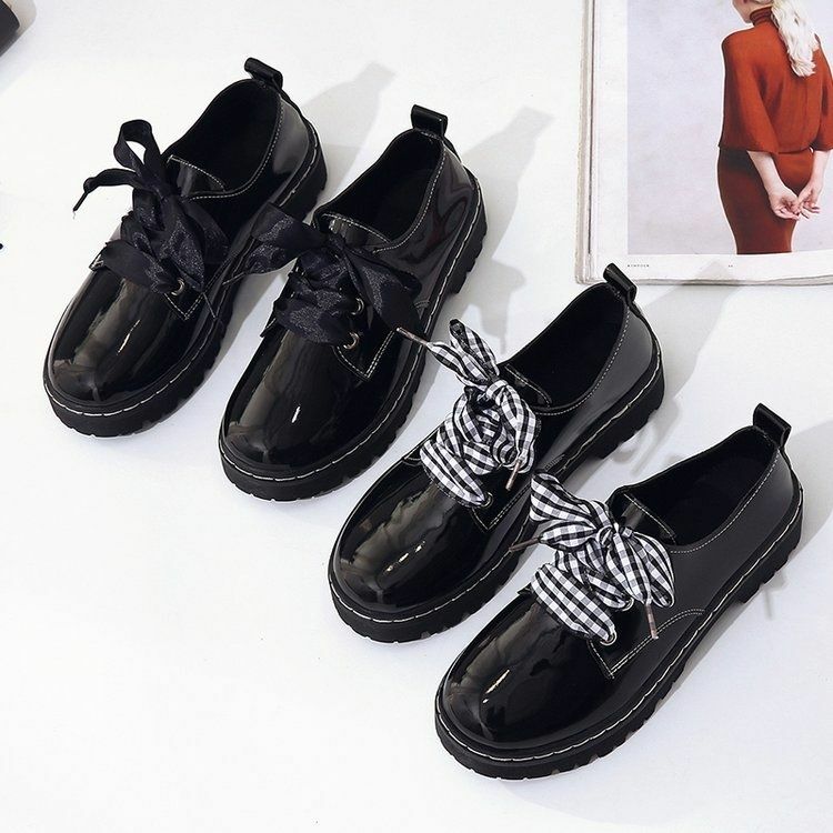 Zapatos planos de cuero para mujer, calzado informal con cordones, talla grande, primavera y otoño, 69
