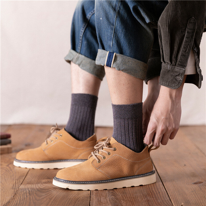 Мужские хлопковые однотонные Цвет носки с вертикальными полосками дышащие деловые повседневные мужские носки высокого качества для детей в европейском и американском стиле