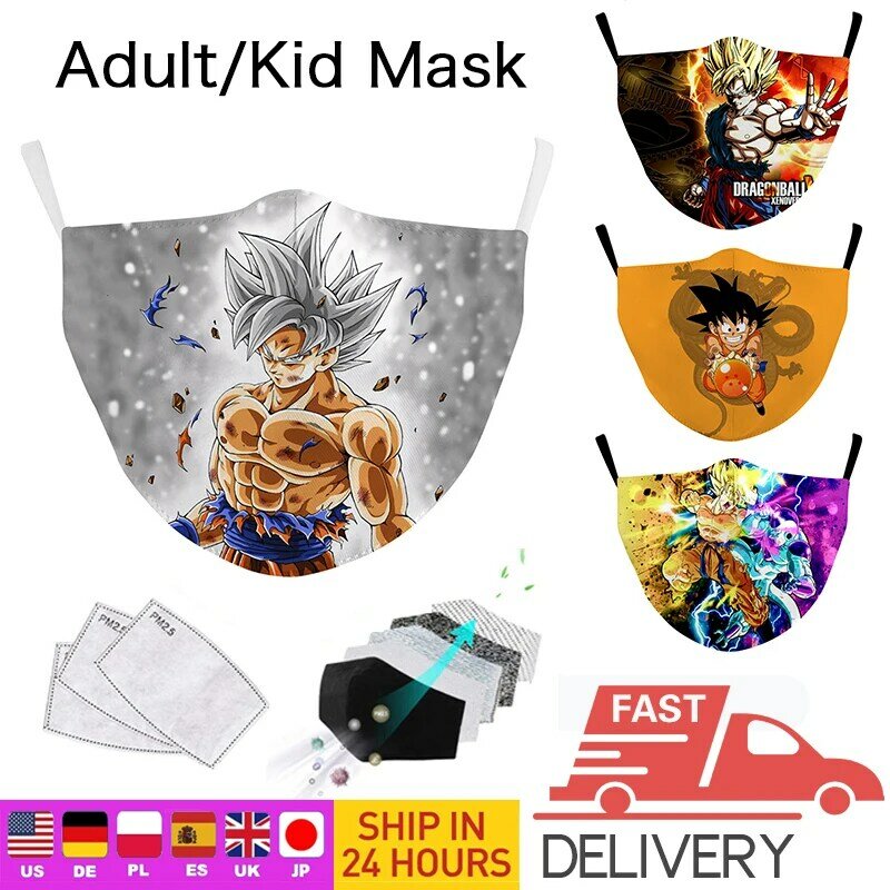 Cartoon Dragon Ball Erwachsene Kind Masken Mehrweg Waschbar Baumwolle Gesichtsmasken Unisex Winddicht Outdoor Atmungs Mund Masken