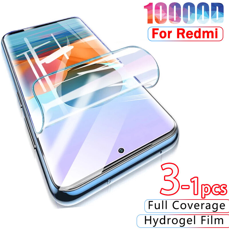Film Hidrogel 10000D untuk Xiaomi Redmi Note 10 9 8 Pro Pelindung Layar untuk Redmi 10 9C 8 7 6 9A K40 Pro Note 10S 9 8 T Bukan Kaca