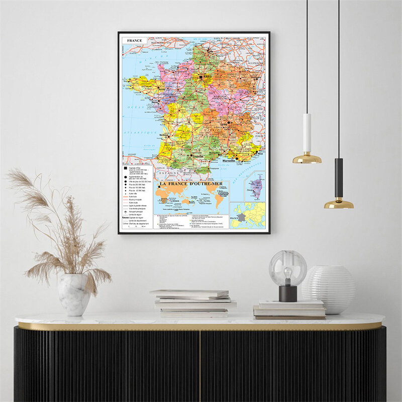 42*59センチメートルの政治地図フランス壁ポスター非臭いキャンバス絵画旅行学用品家の装飾フレンチ