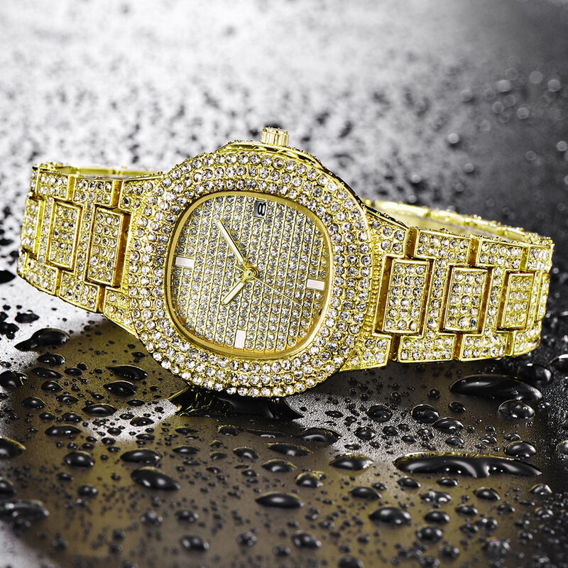 ฟรีดรอปชิปใหม่2021 Femme Diamond Mens Hip Hop นาฬิกาควอตซ์ผู้หญิง Iced Out หญิงนาฬิกานาฬิกาข้อมือชาย