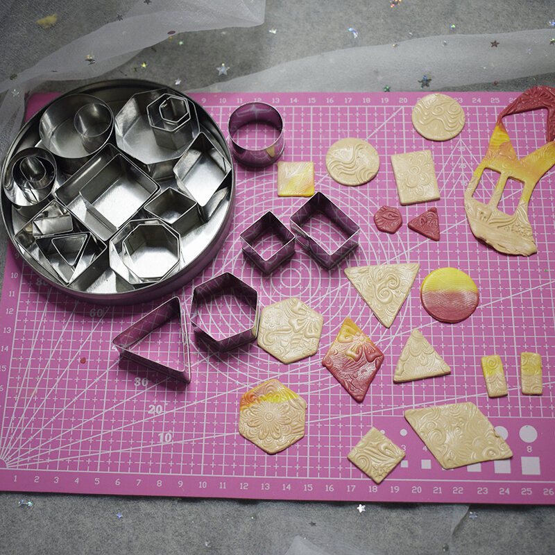 Obcinak do gliny polimerowej podstawowa geometria okrągły kwadratowy projektant DIY biżuteria z gliny zestawy narzędzi do rękodzieła 24 sztuk/partia