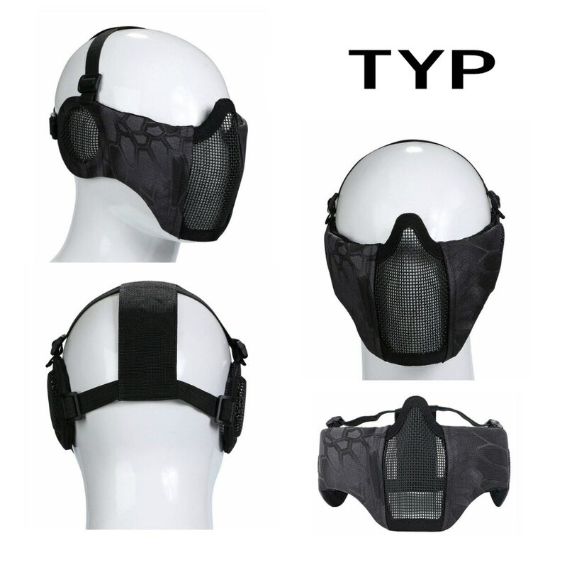 Foldable Military Tactical Paintball Mask Skull Lower Half Face Steel Mesh Mask CS Wargame Hunting Ear Protective Airsoft Masks