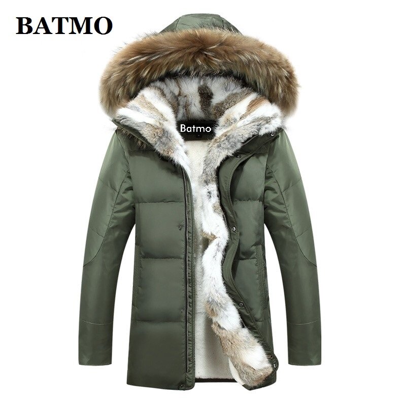 BATMO-chaquetas con capucha de plumón de pato blanco para hombre, cuello de piel de conejo 2024, talla S-5XL, invierno, novedad de 80%