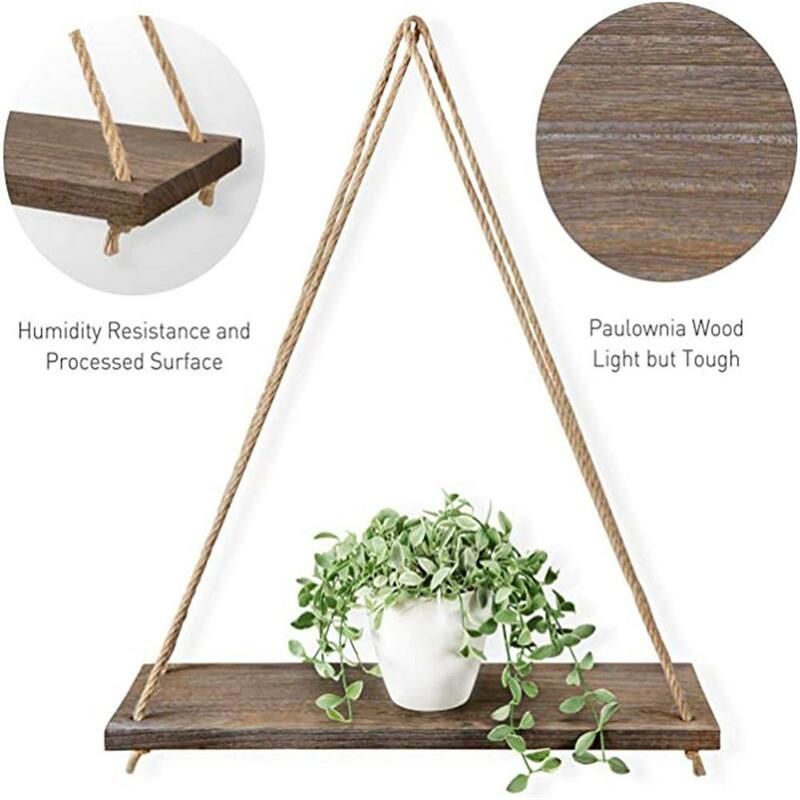 Premium Wood Swing Hanging Rope Wall Mounted Floating Shelves Plant Flower Pot indoor outdoor decoration simple design