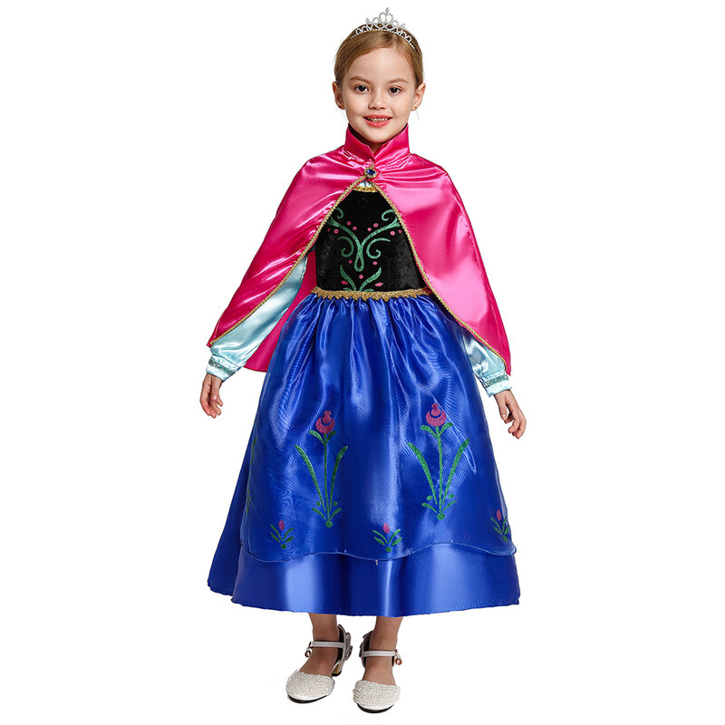 Gaun Anna untuk Anak Perempuan Anak-anak Berdandan Rok Anak-anak Kostum Cosplay Karnaval Remaja Perempuan Jubah Pesta Halloween