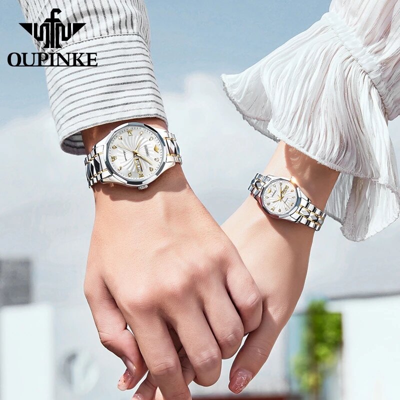 Oupinke relógio de pulso masculino e feminino, de marca de luxo, mecânico, automático, para amantes