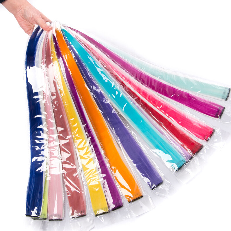 Clip In One Piece Synthetic Hair Extensions Color Strips 20'' Long straight Hair Clip hair Pure Color